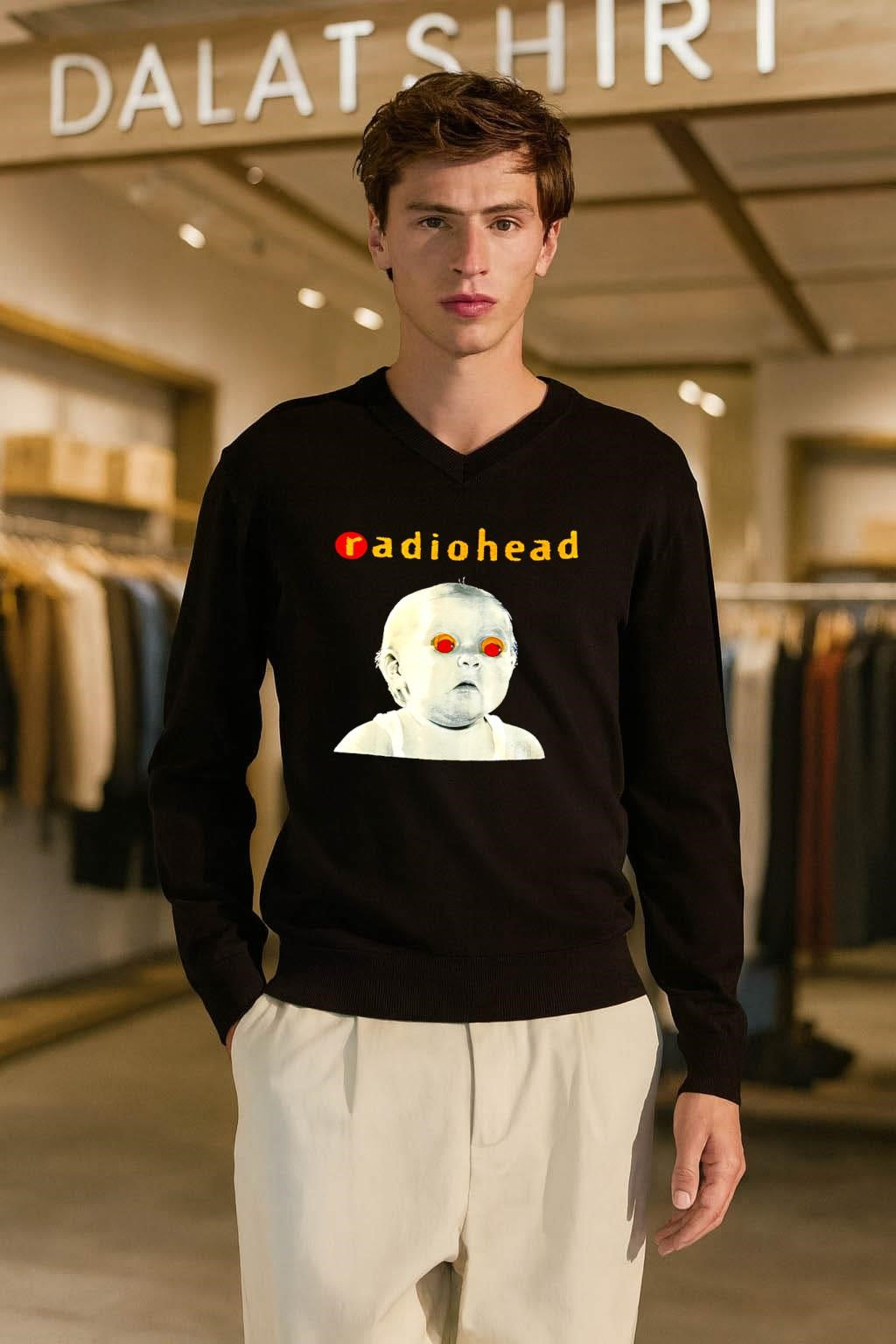 Radiohead Creepy Baby Face With Red Eyes Graphic Art shirt