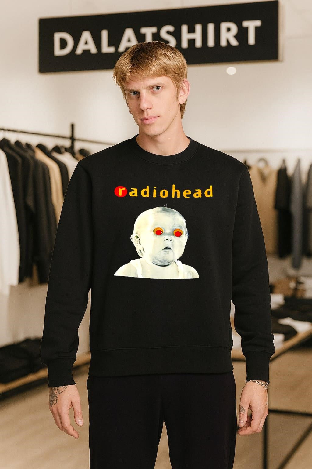 Radiohead Creepy Baby Face With Red Eyes Graphic Art shirt