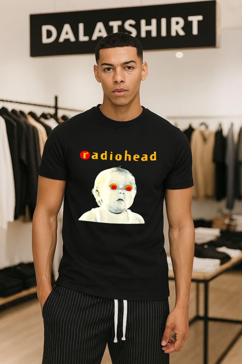 Radiohead Creepy Baby Face With Red Eyes Graphic Art shirt