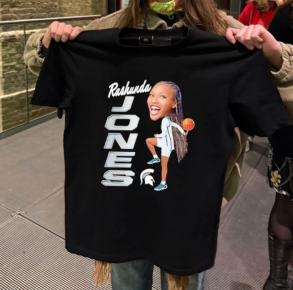 Rashunda Jones Michigan State Spartan caricature basketball player sports fan shirt