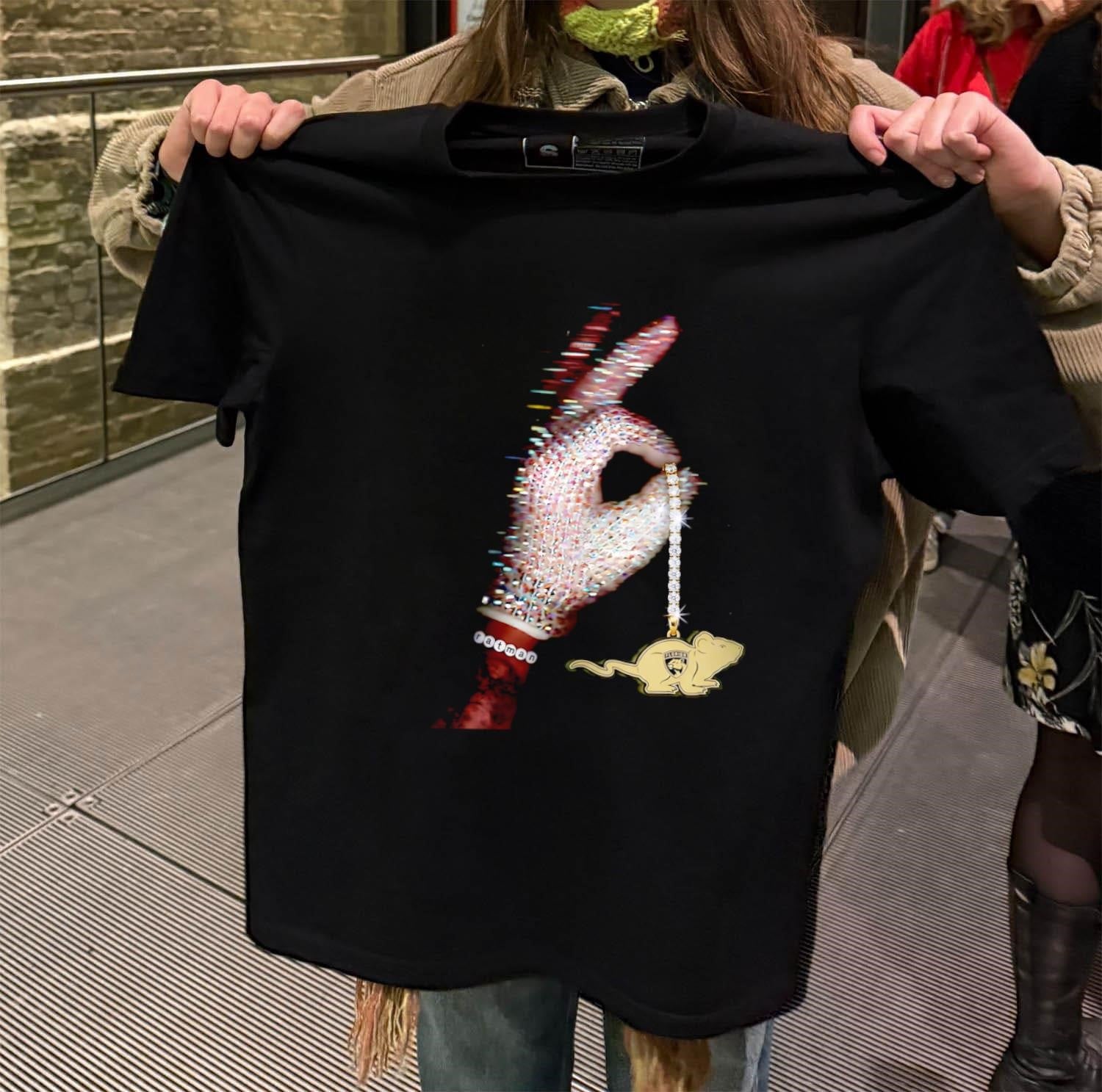 Ratman Sparkling Gloved Hand Holding Florida Panthers shirt