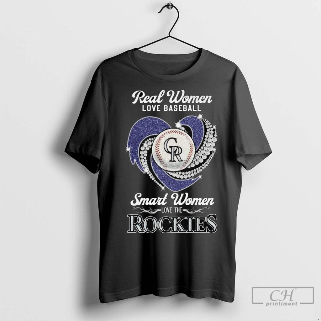 Real Women Love Baseball Smart Women Love The Colorado Rockies Diamond Heart 2025 Long Sleve