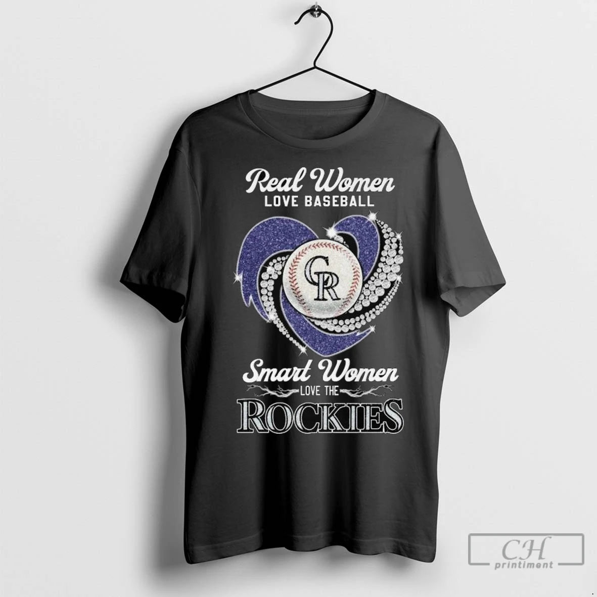 Real Women Love Baseball Smart Women Love The Colorado Rockies Diamond Heart 2025 Long Sleve