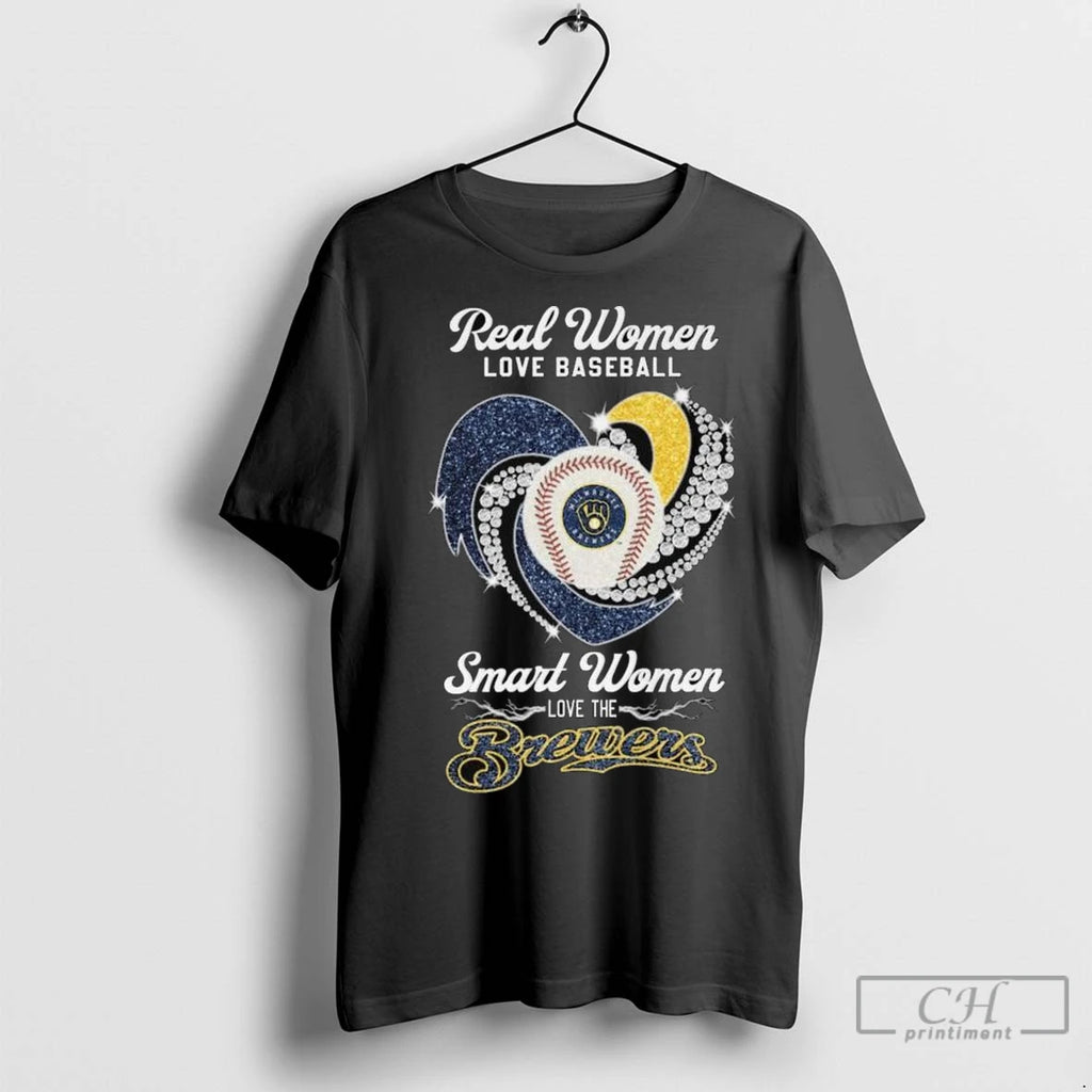 Real Women Love Baseball Smart Women Love The Milwaukee Brewers Diamond Heart 2025 Long Sleve