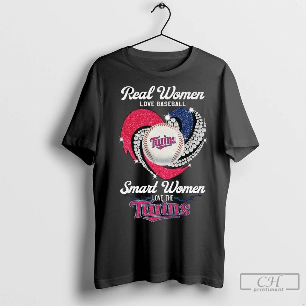 Real Women Love Baseball Smart Women Love The Minnesota Twins Diamond Heart 2025 Long Sleve
