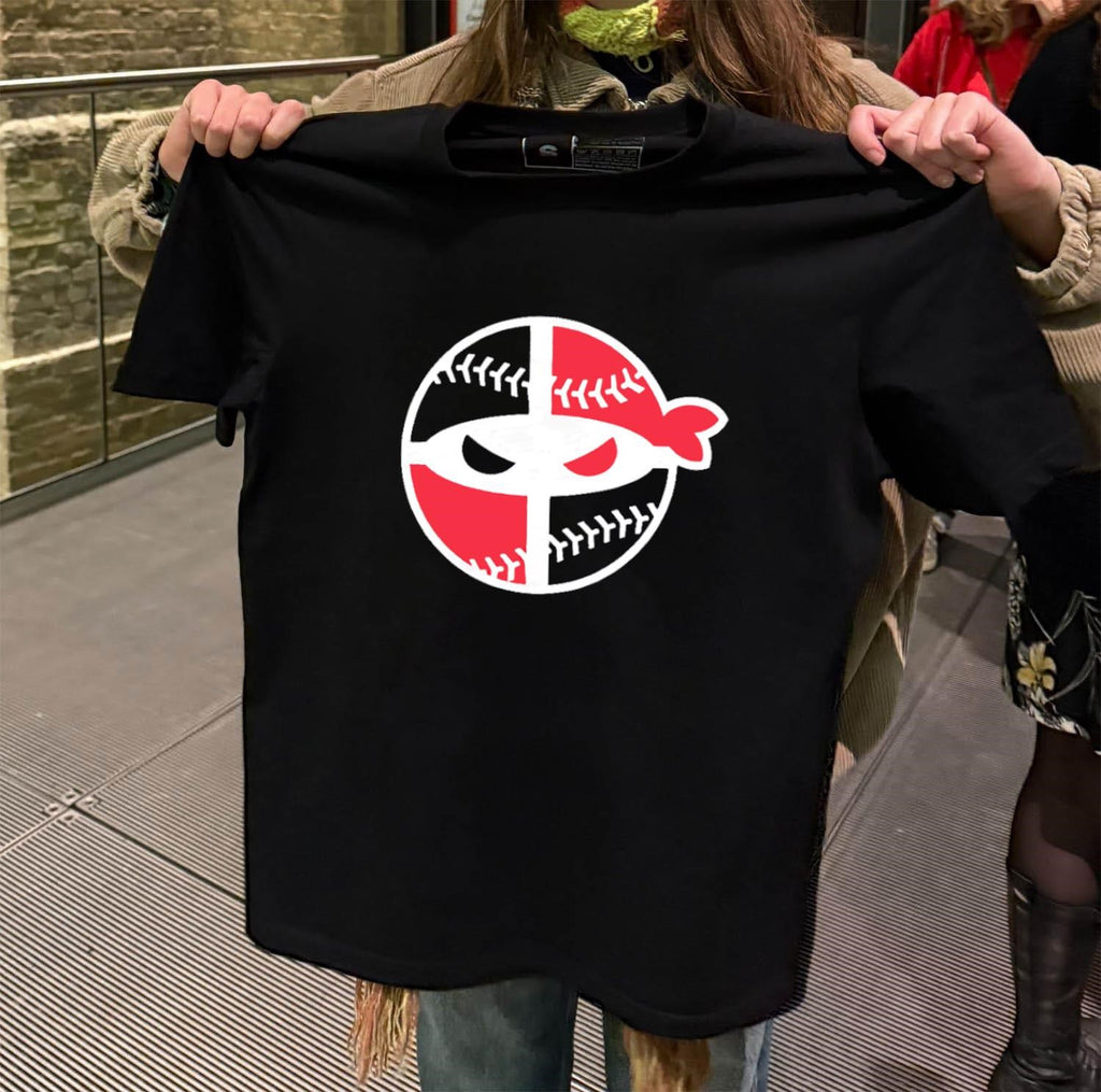 Red Black Ninja Baseball Mask Circular Graphic Sports shirt