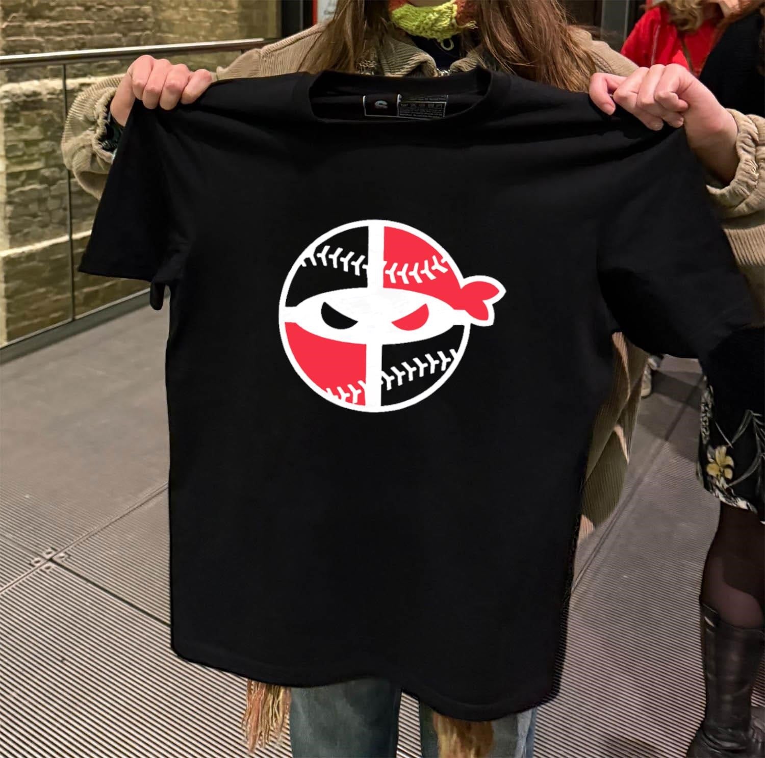 Red Black Ninja Baseball Mask Circular Graphic Sports shirt
