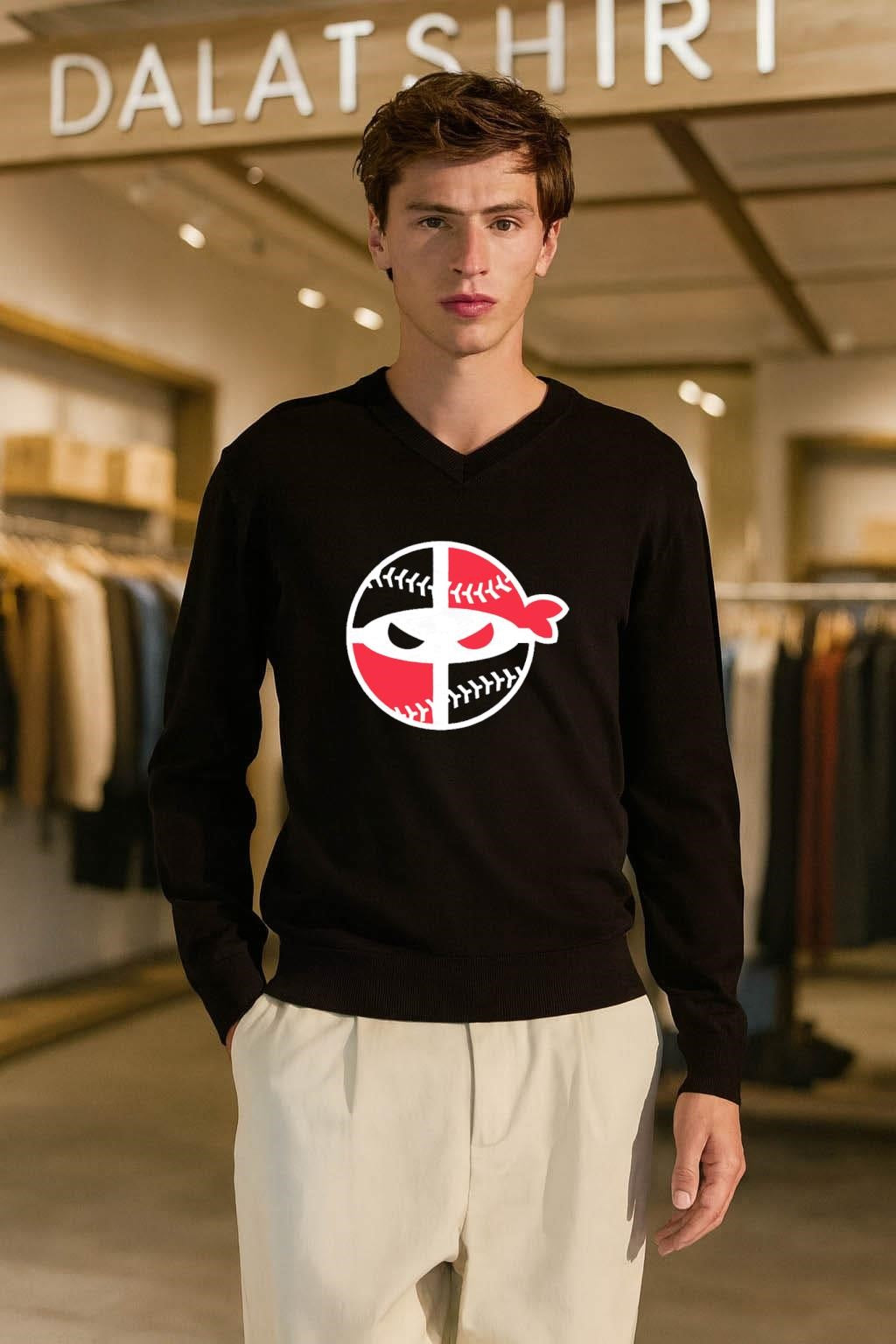 Red Black Ninja Baseball Mask Circular Graphic Sports shirt