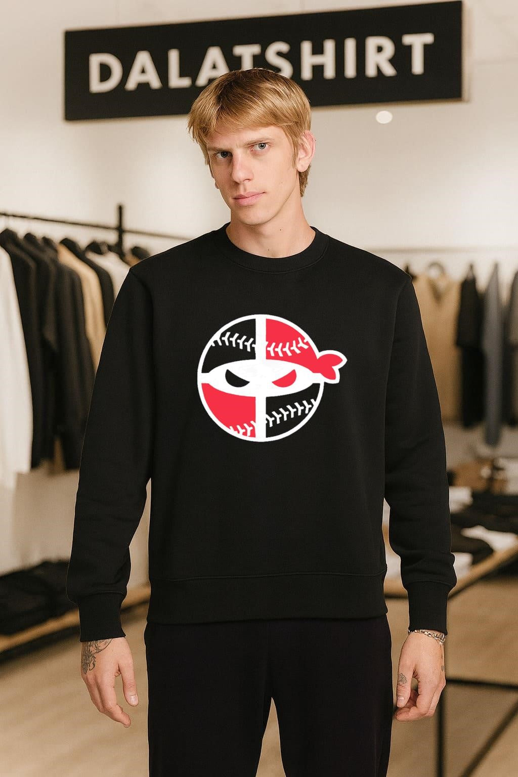 Red Black Ninja Baseball Mask Circular Graphic Sports shirt