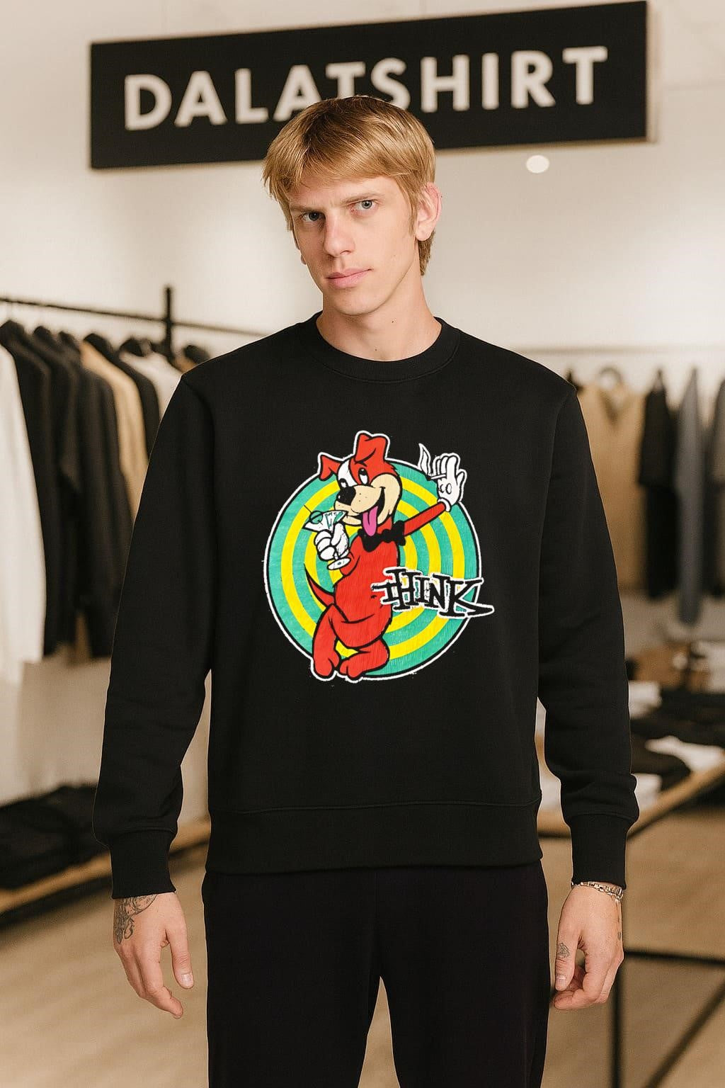 Red Cartoon Dog Drinking Martini Smoking Thinking shirt