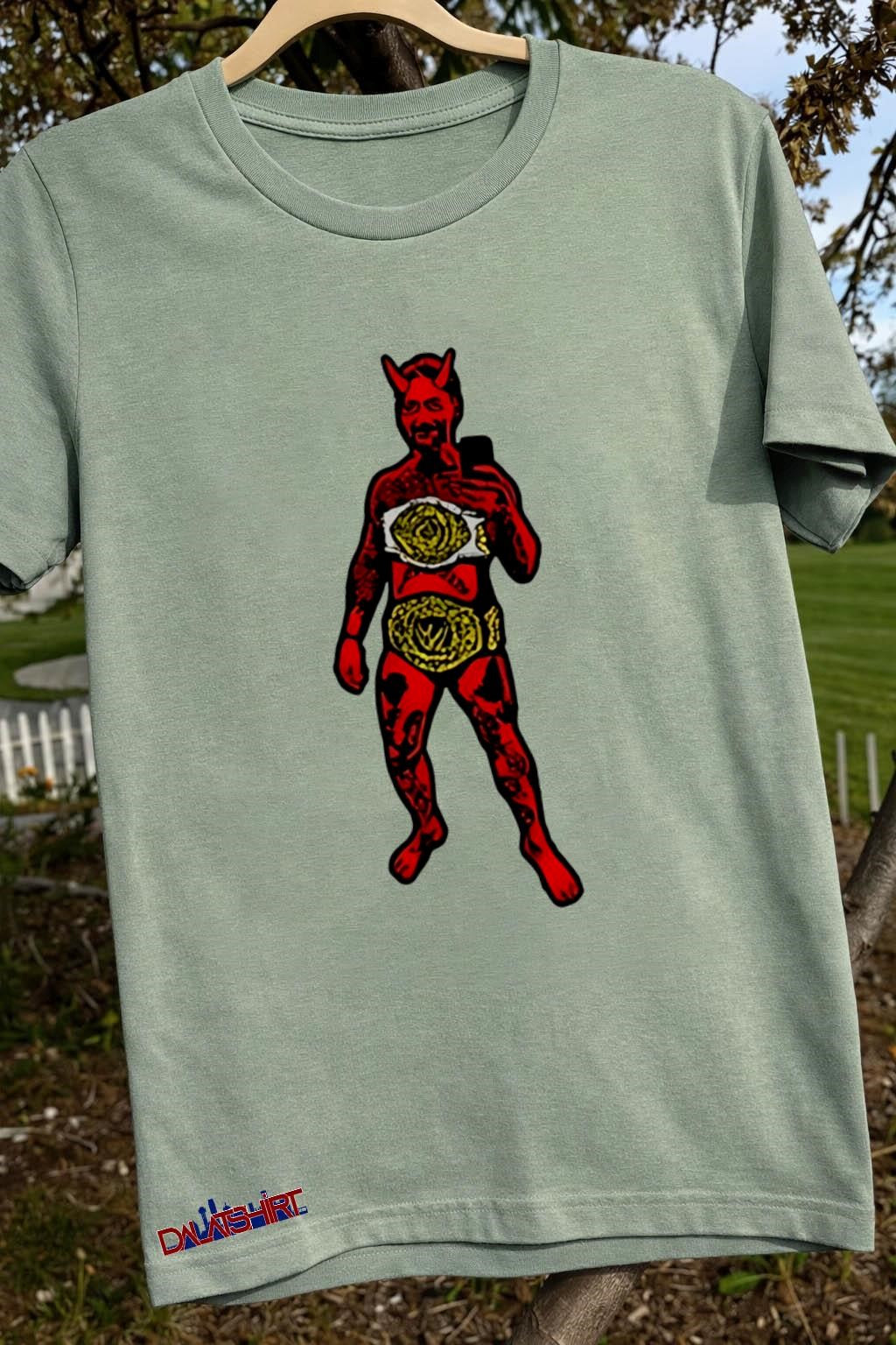 Red Devil Holding Two Championship Title Belts shirt