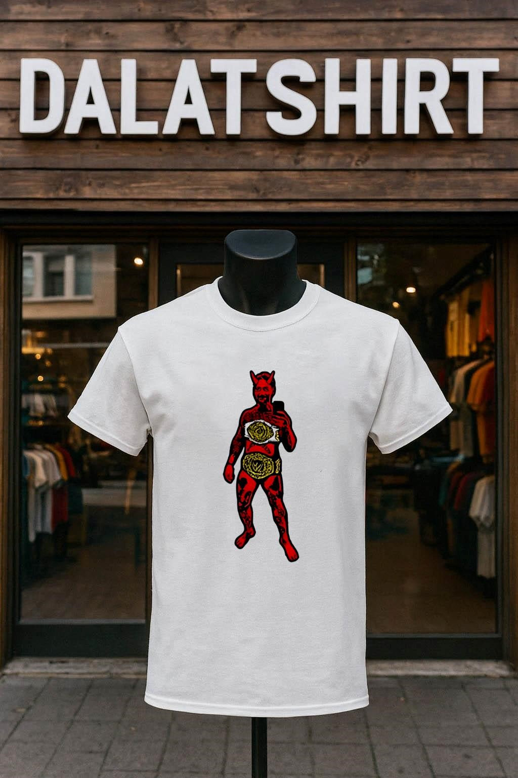 Red Devil Holding Two Championship Title Belts shirt