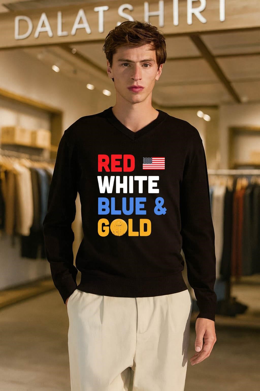 Red White Blue & Gold US flag torch graphic shirt