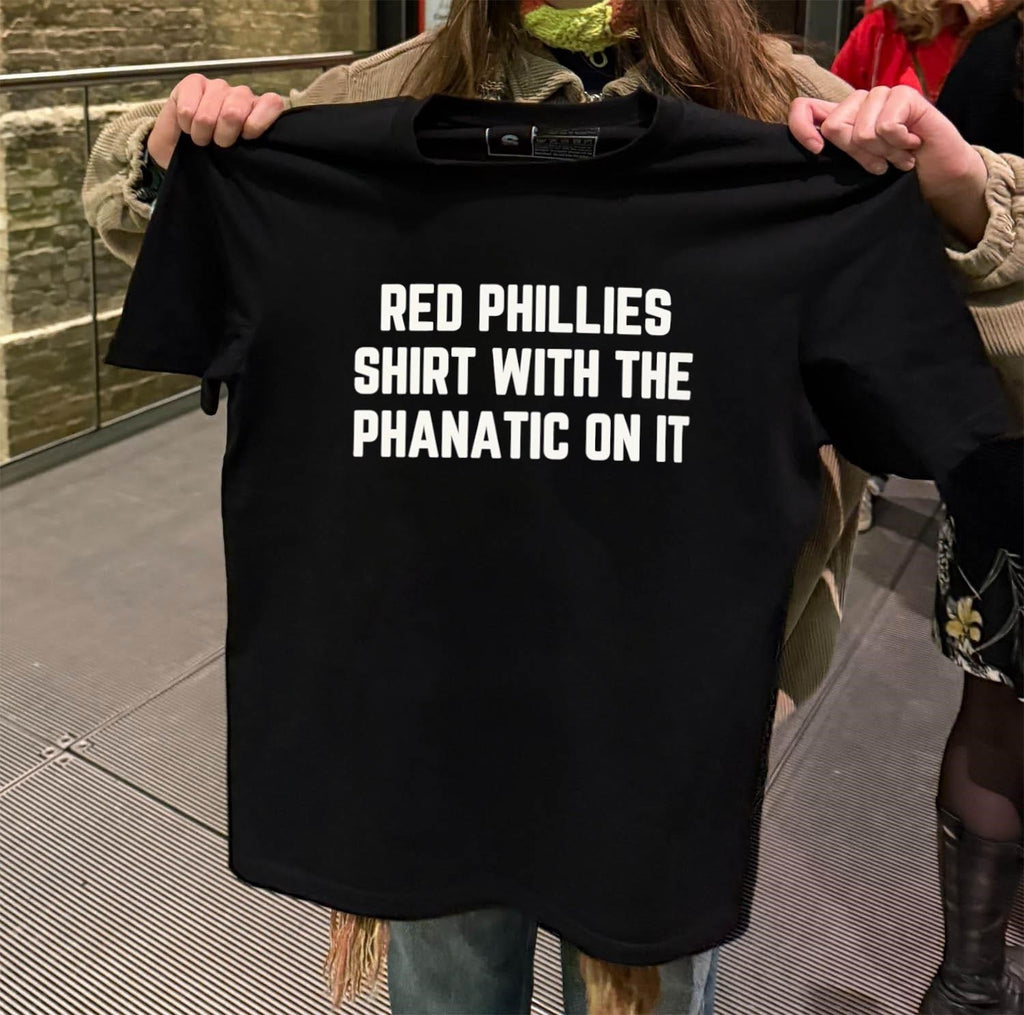 Red phillies shirt with the phanatic on it shirt