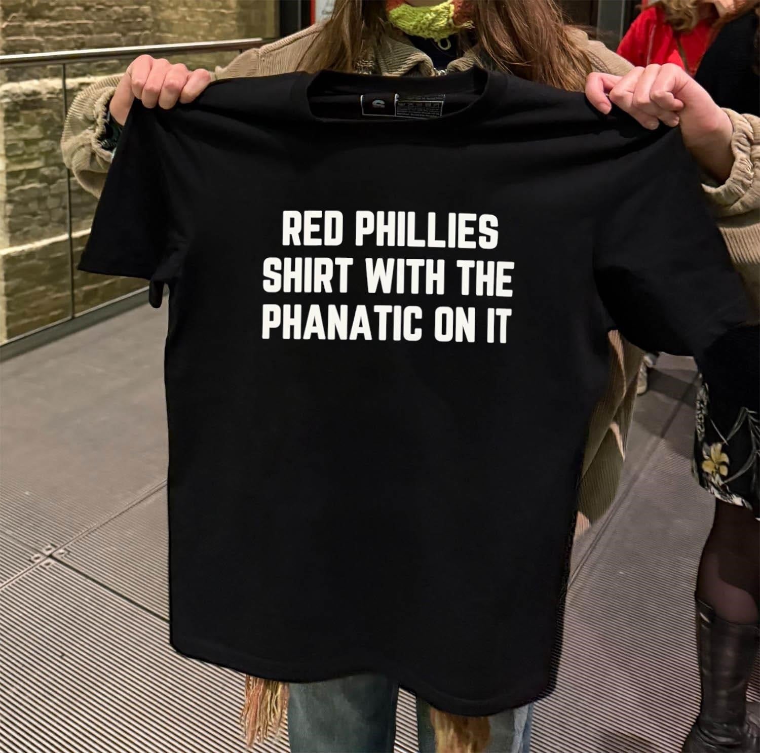 Red phillies shirt with the phanatic on it shirt