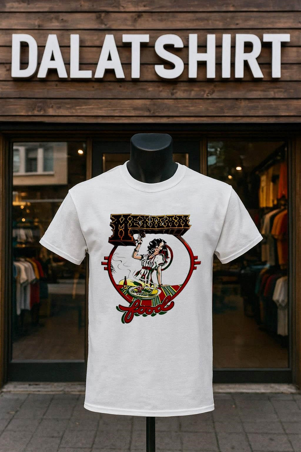 Rick Griffin Mexican Food Woman Roses Plate Graphic shirt