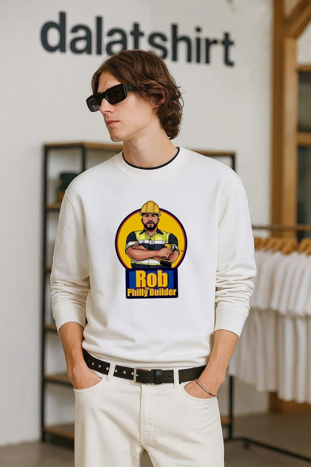 Rob The Philly Builder Construction Worker Holding Power Drill shirt