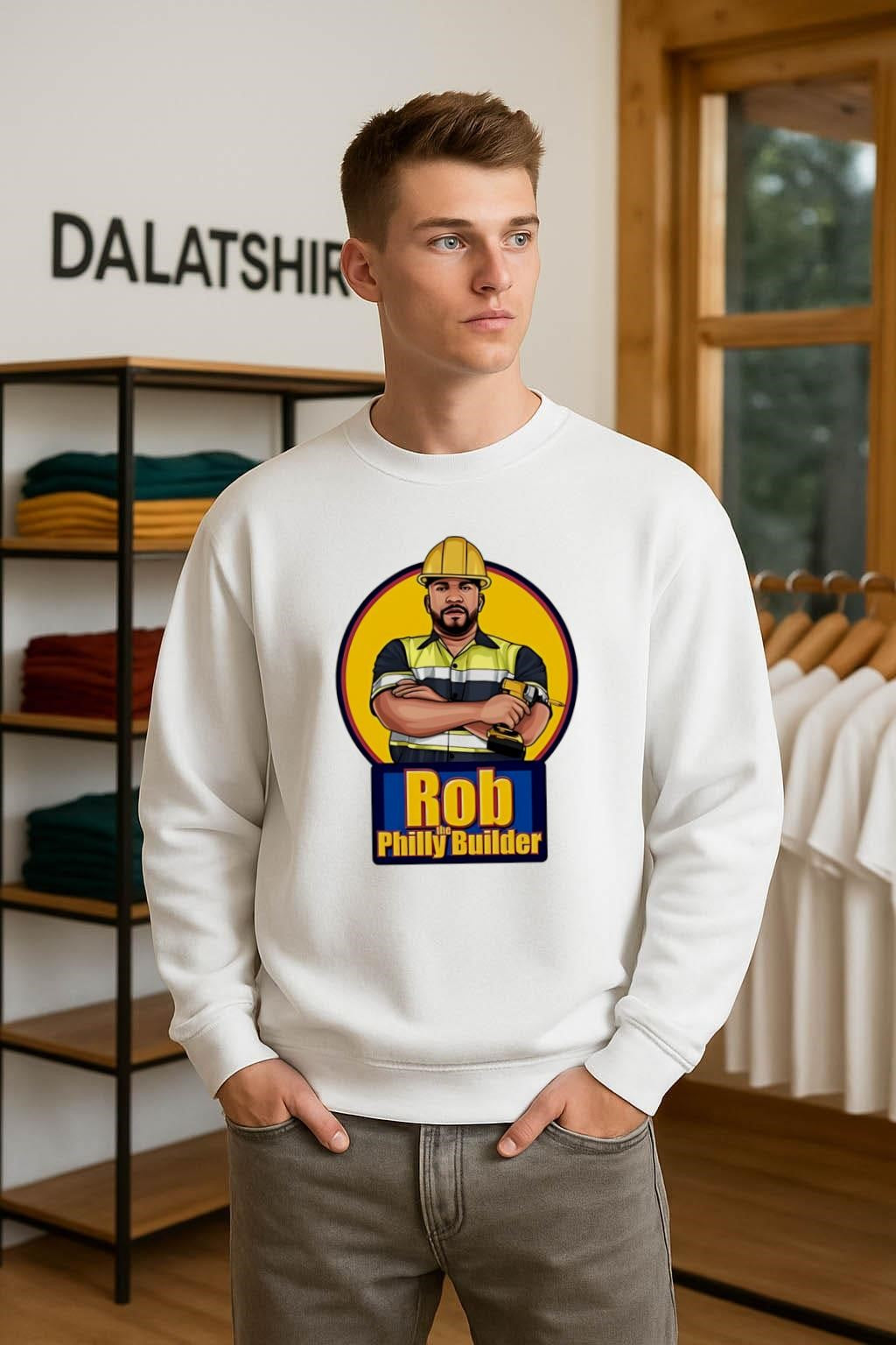 Rob The Philly Builder Construction Worker Holding Power Drill shirt