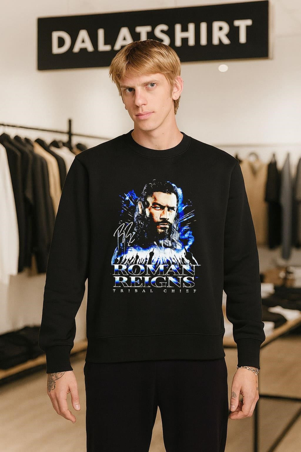 Roman Reigns Tribal Chief Blue Smoke Signature Crowd Silhouette shirt