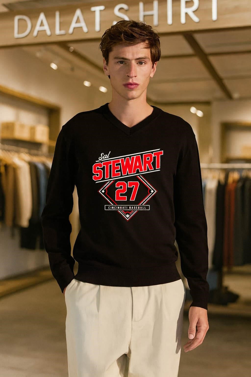 Sal Stewart Cincinnati Baseball 27 Diamond shirt