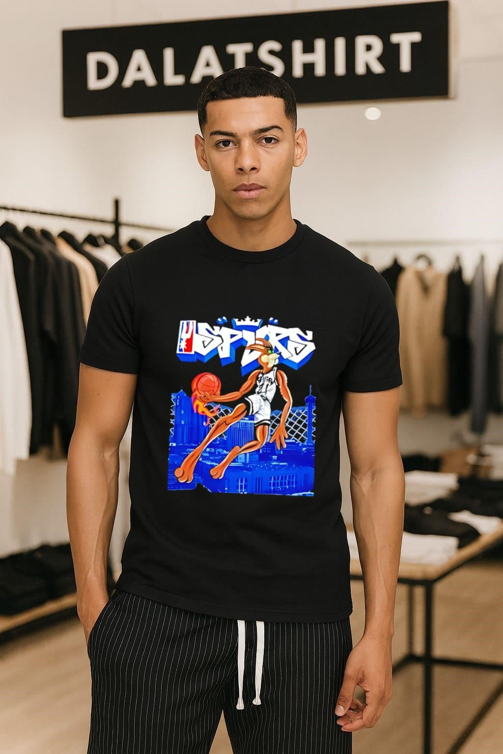 San Antonio Spurs Coyote Graffiti Basketball Slam Dunk City Skyline shirt