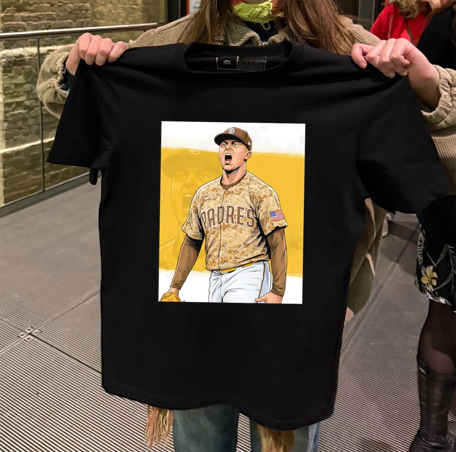 San Diego Padres Baseball Player Camouflage Uniform Action Graphic shirt