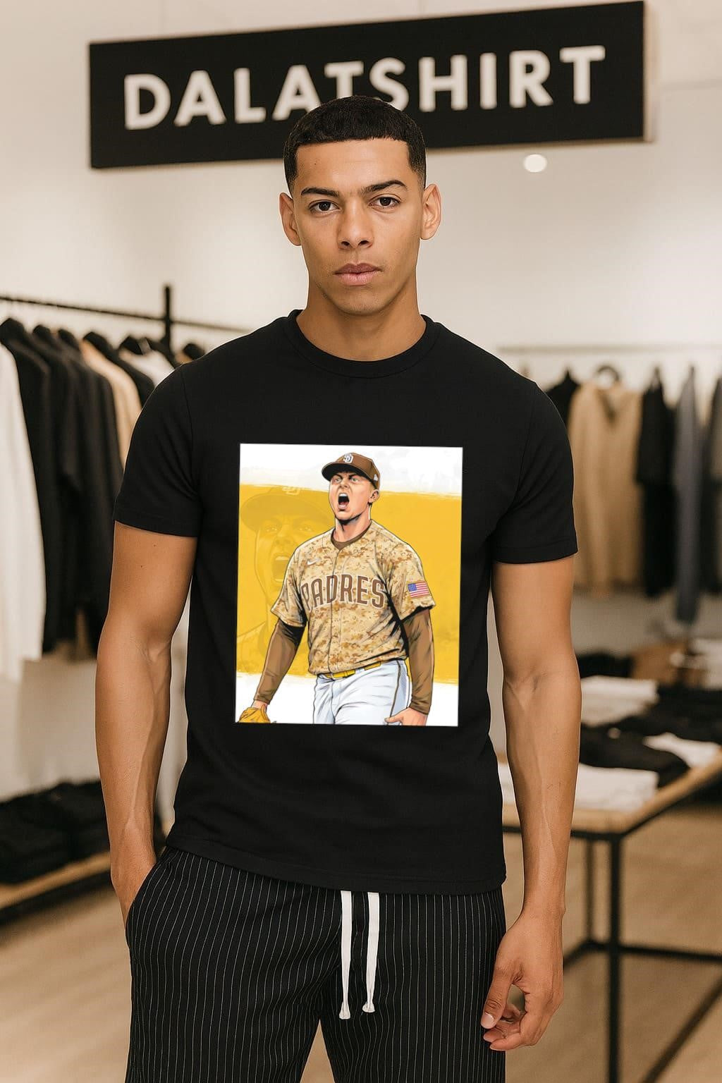 San Diego Padres Baseball Player Camouflage Uniform Action Graphic shirt