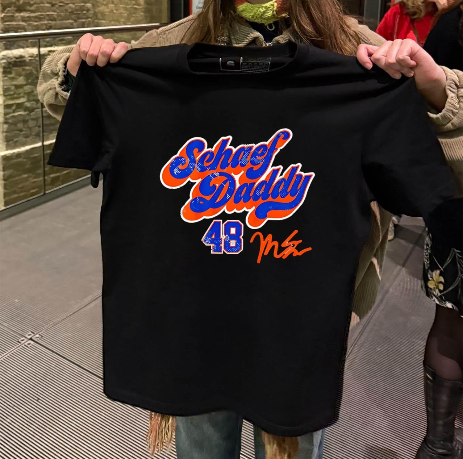 Schoef Daddy 48 Orange and Blue Script Signature shirt