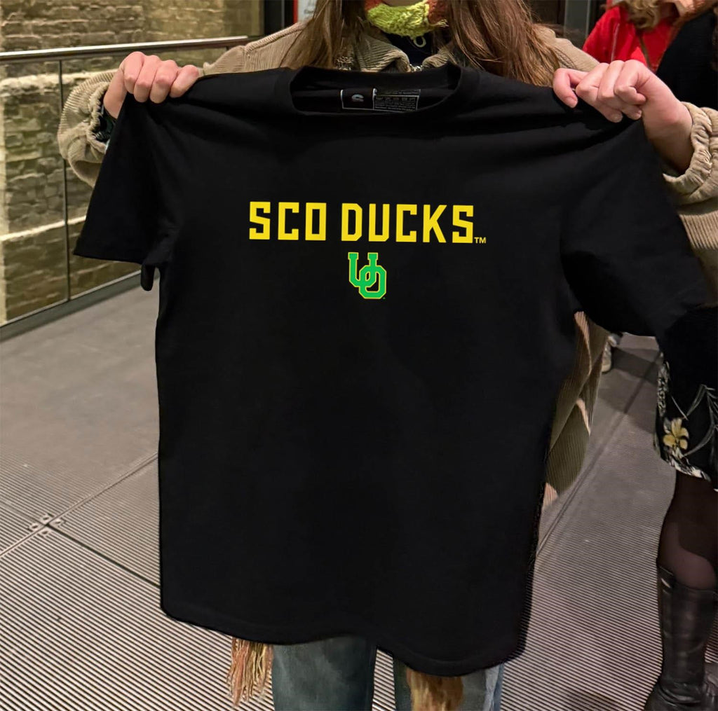 Sco Ducks UO Green and Yellow Logo shirt