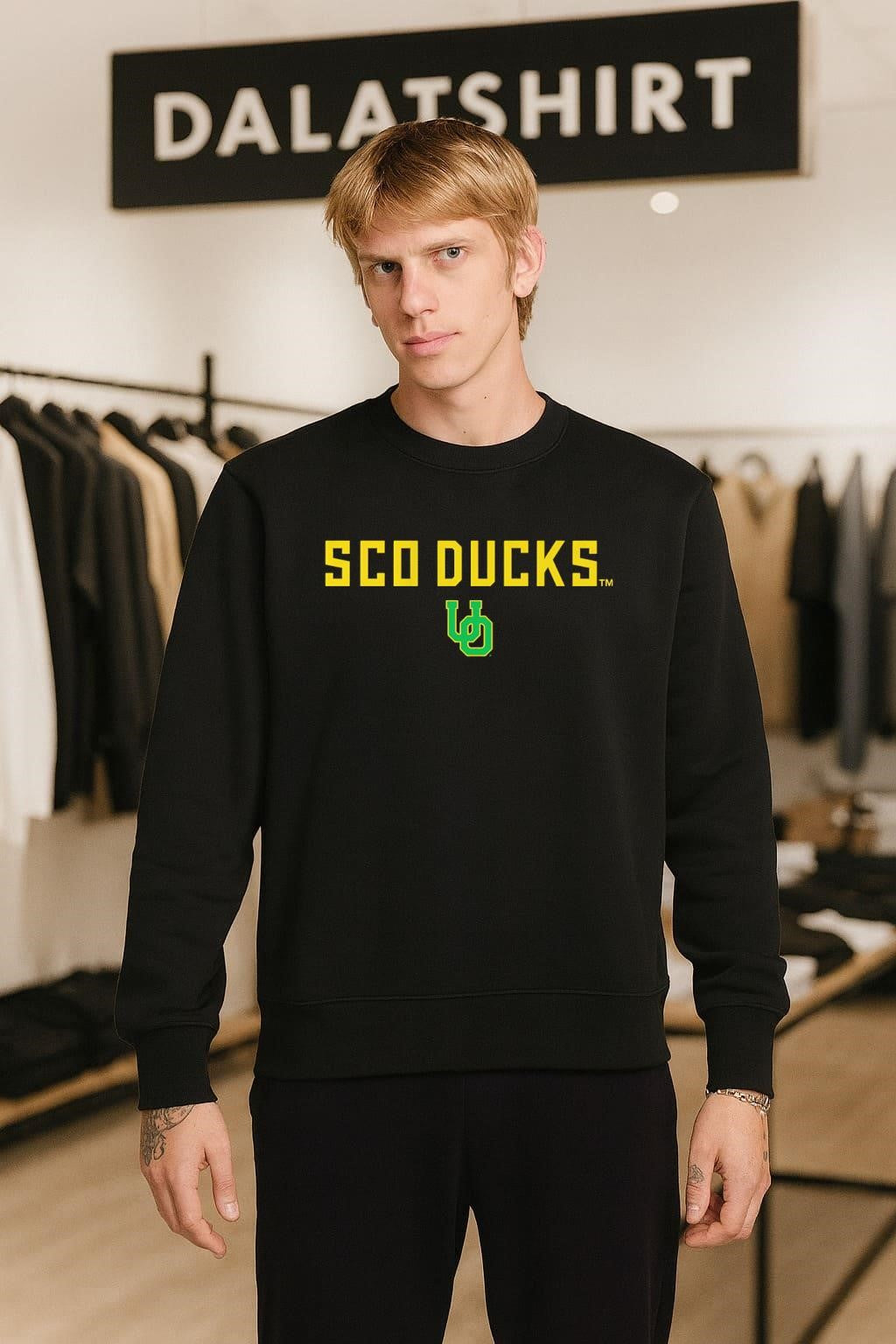 Sco Ducks UO Green and Yellow Logo shirt