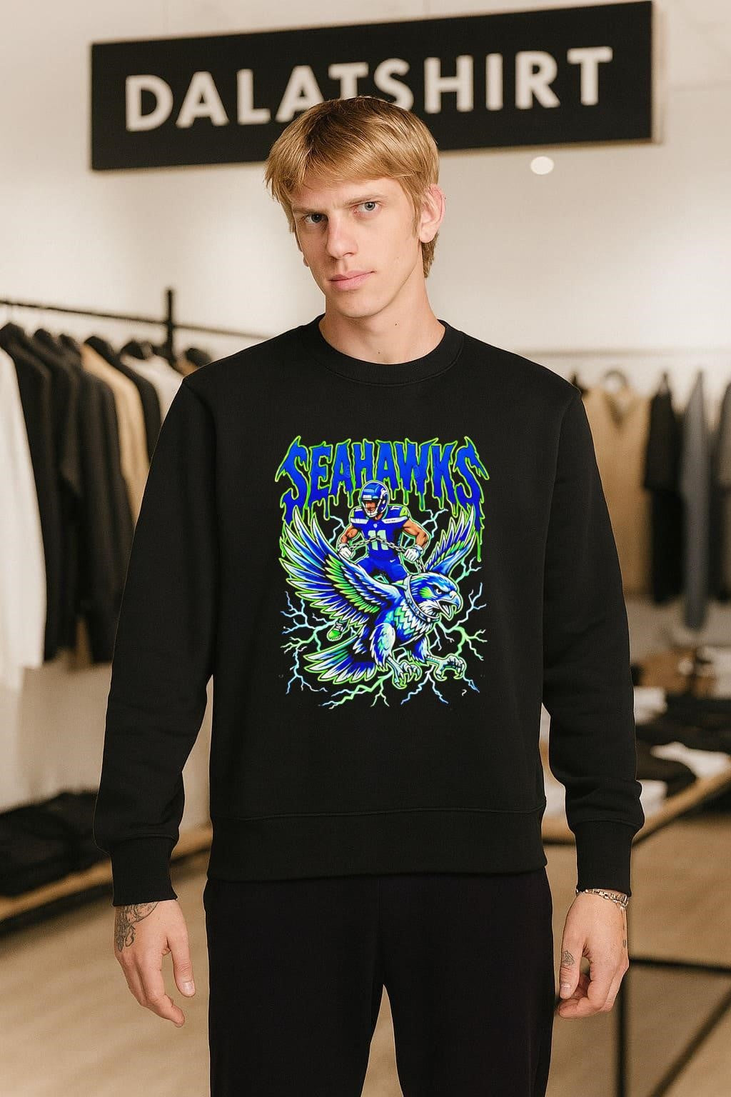 Seahawks Number 11 Riding A Giant Blue Hawk Lightning shirt