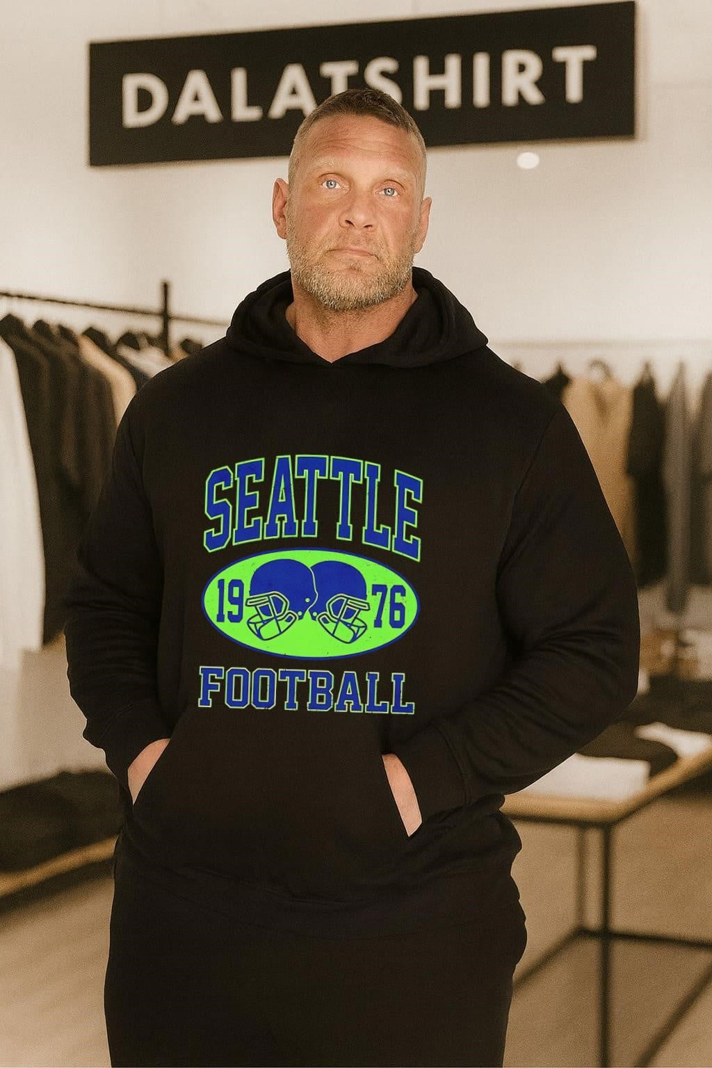 Seattle 1976 Football Vintage Distressed Double Helmet Oval shirt