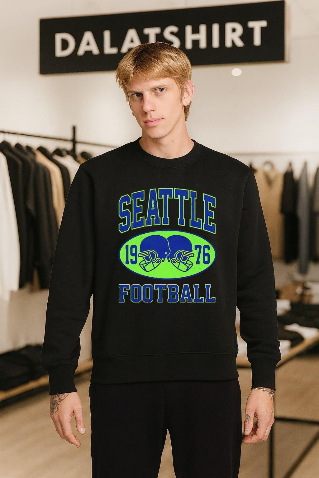 Seattle 1976 Football Vintage Distressed Double Helmet Oval shirt