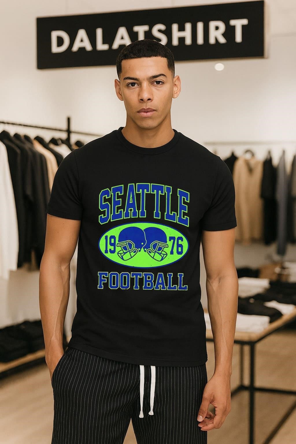 Seattle 1976 Football Vintage Distressed Double Helmet Oval shirt