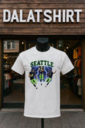 Seattle College Font Lightning Bolt Football Players Action Pose shirt