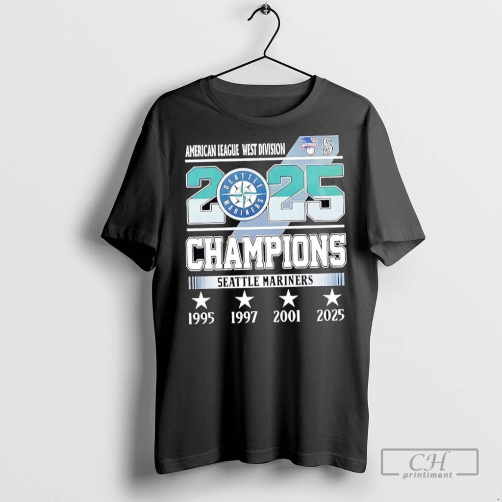 Seattle Mariners 2025 Al West 4x Champions Players Number And Name T Shirts