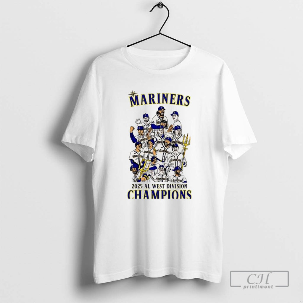 Seattle Mariners Baseball 2025 Al West Division Champions Player Graphic T Shirts