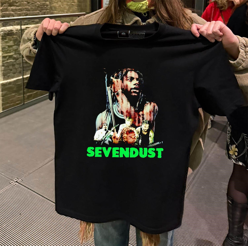 Sevendust Lajon Witherspoon band members green logo shirt