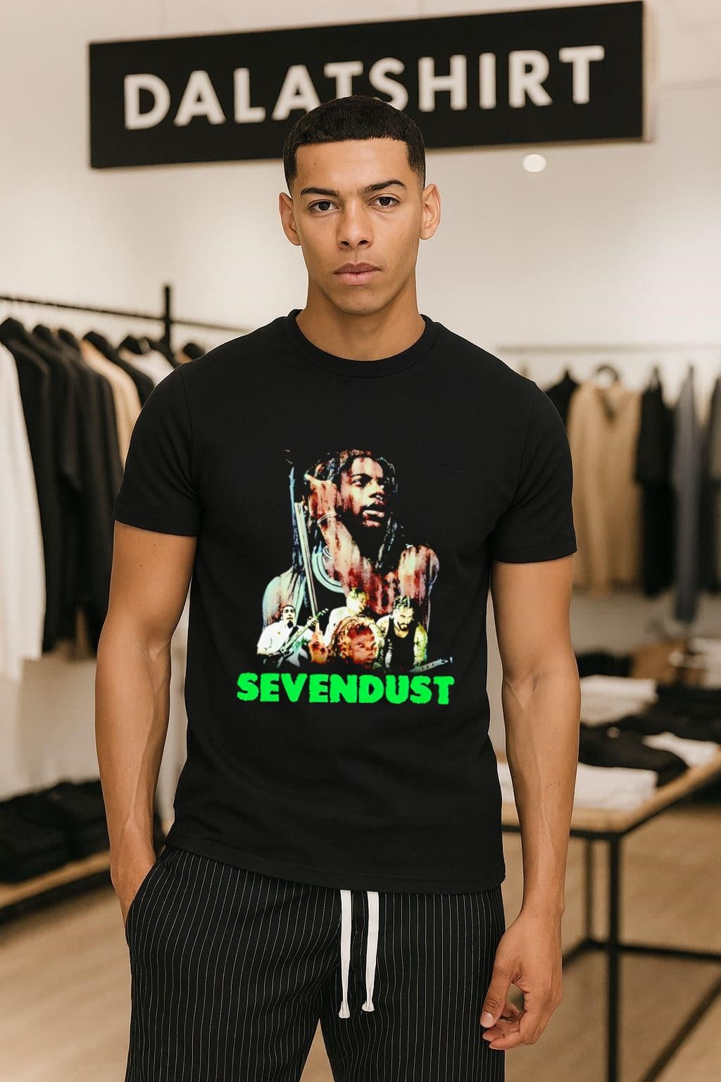 Sevendust Lajon Witherspoon band members green logo shirt