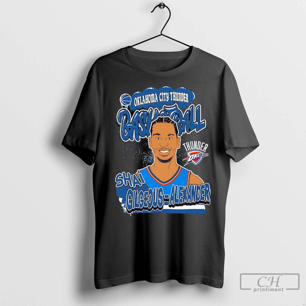Shai Gilgeous Alexander Portrait Caricature Oklahoma City Thunder T Shirts