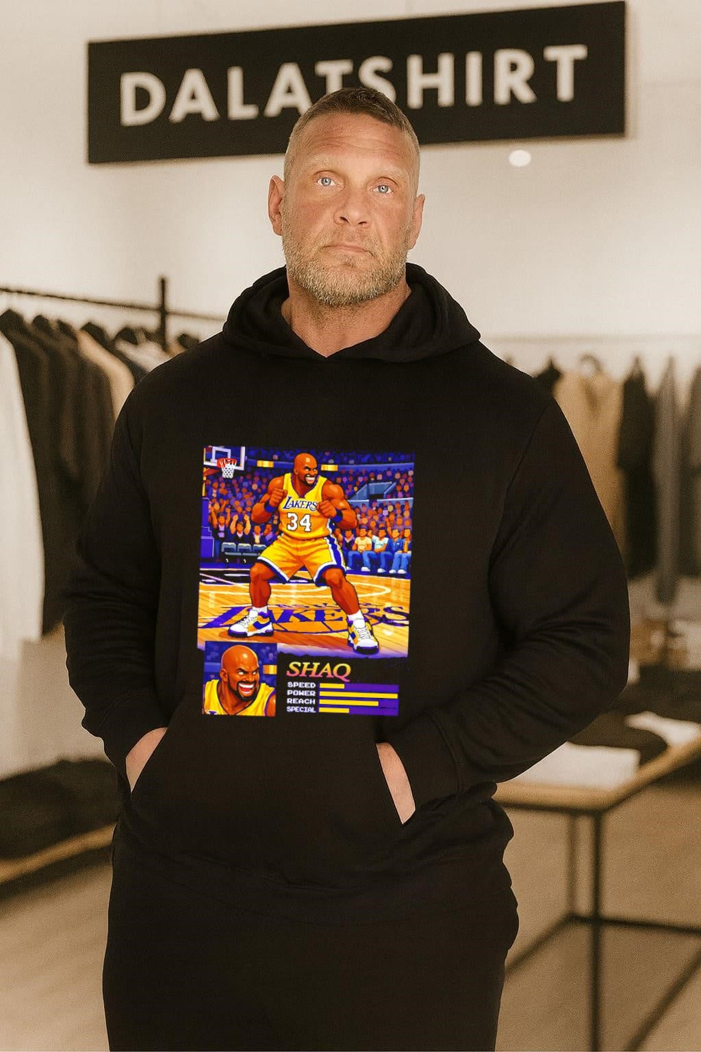 Shaquille O’Neal Los Angeles Lakers 34 muscular pixel art character shirt