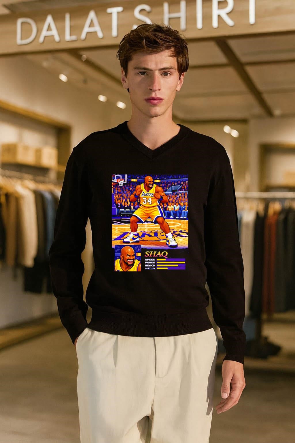 Shaquille O’Neal Los Angeles Lakers 34 muscular pixel art character shirt