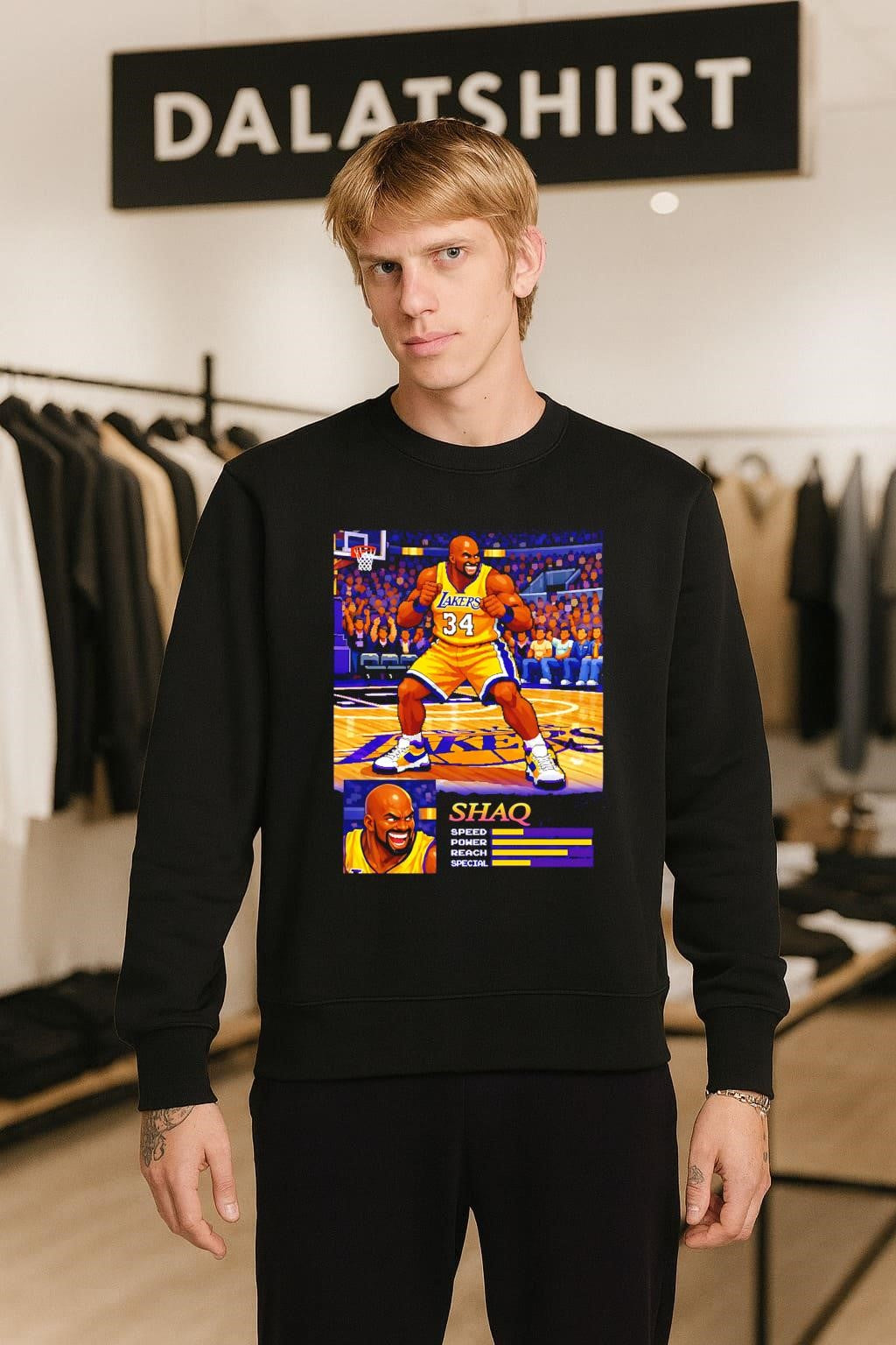 Shaquille O’Neal Los Angeles Lakers 34 muscular pixel art character shirt