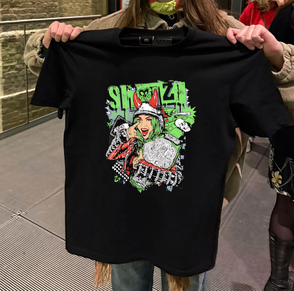 Shotzi Blackheart Women’s Champion Green Hair Punk Rock Tank Skull shirt