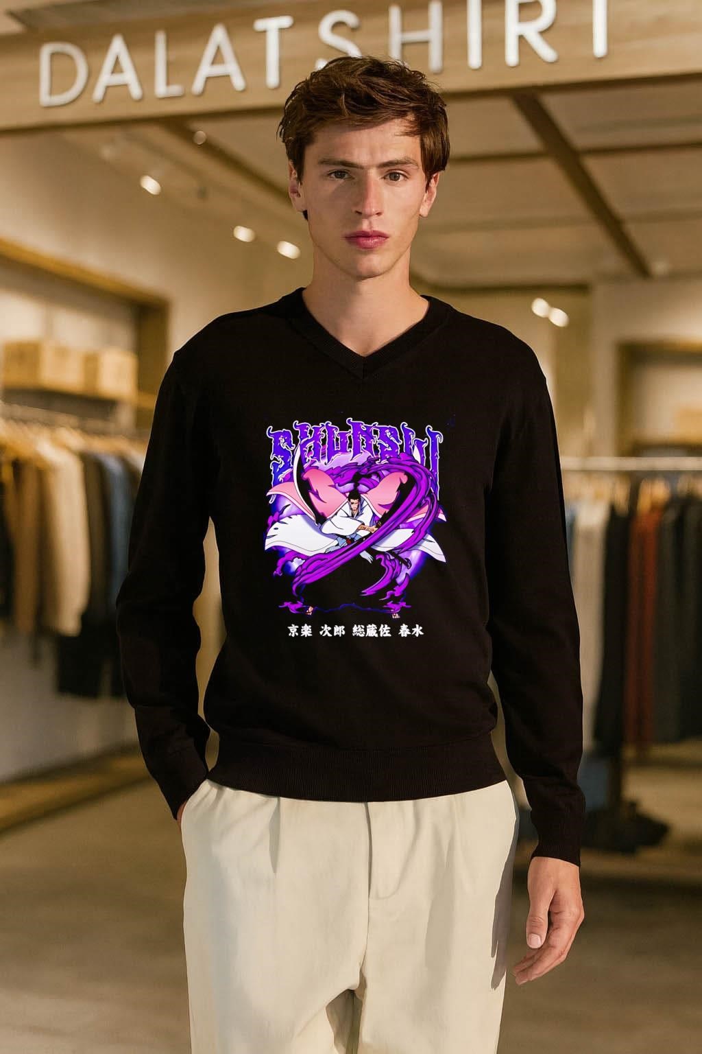 Shunsui Kyoraku Bleach Anime Captain Dual Swords Purple Shadow shirt