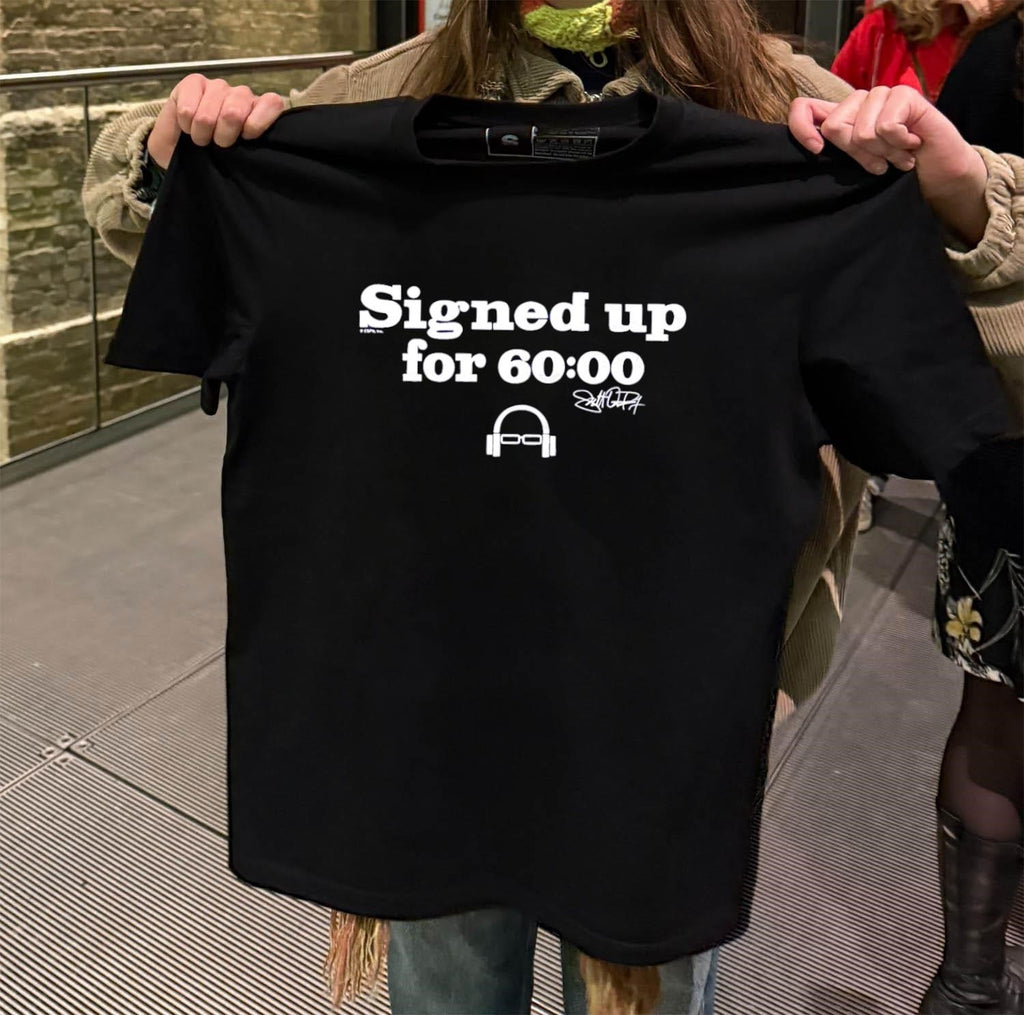 Signed up for 60.00 headphones glasses minimalist podcast streetwear shirt