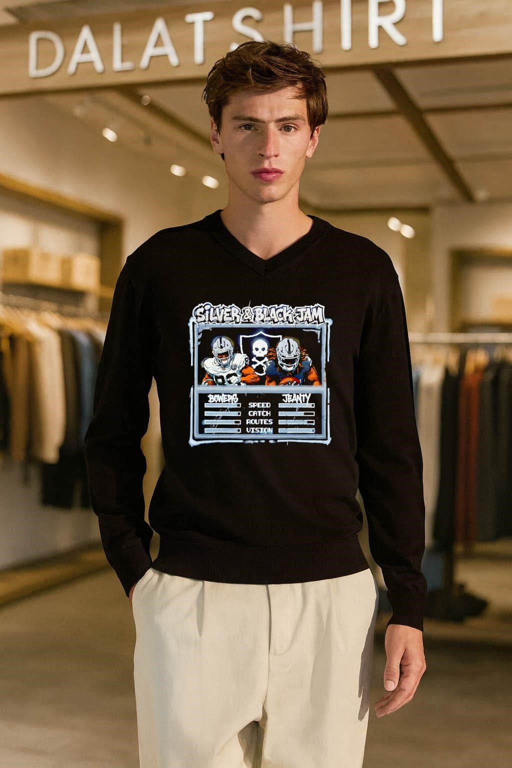 Silver & Black Jam Bowers Jeanty Raiders Skull shirt