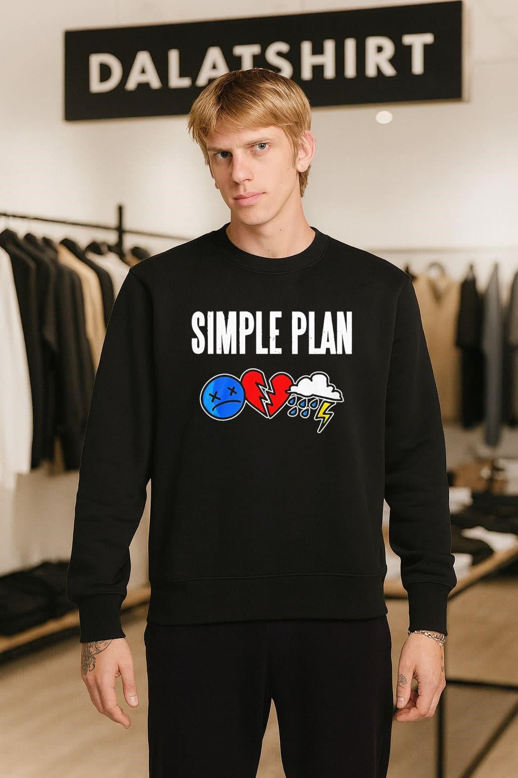 Simple Plan sad face broken heart storm logo shirt