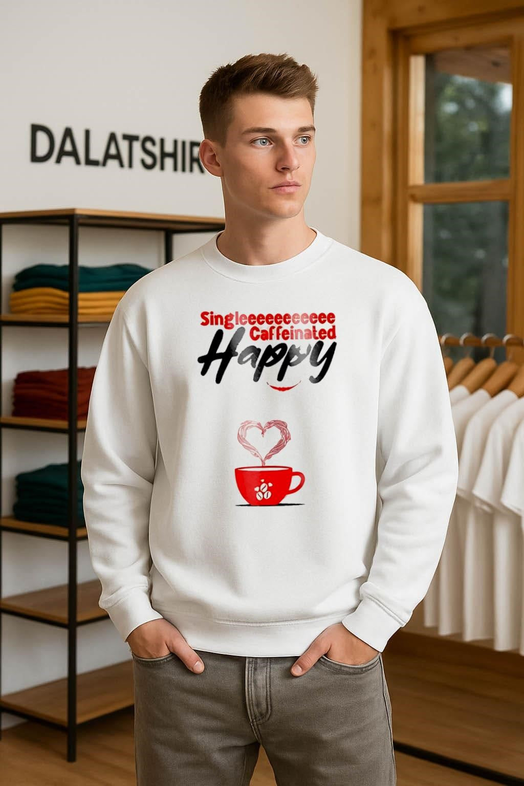 Singlee Caffeinated Happy Red Coffee Cup Heart Steam shirt