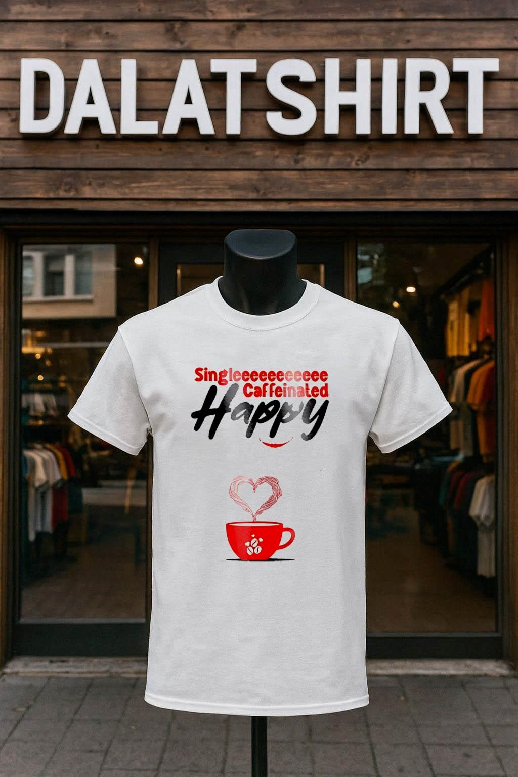 Singlee Caffeinated Happy Red Coffee Cup Heart Steam shirt